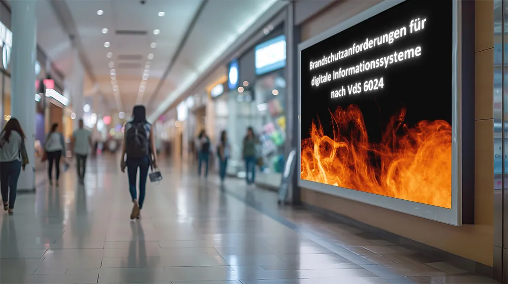 Großer Brandschutzmonitor in einer Shoppingmall.